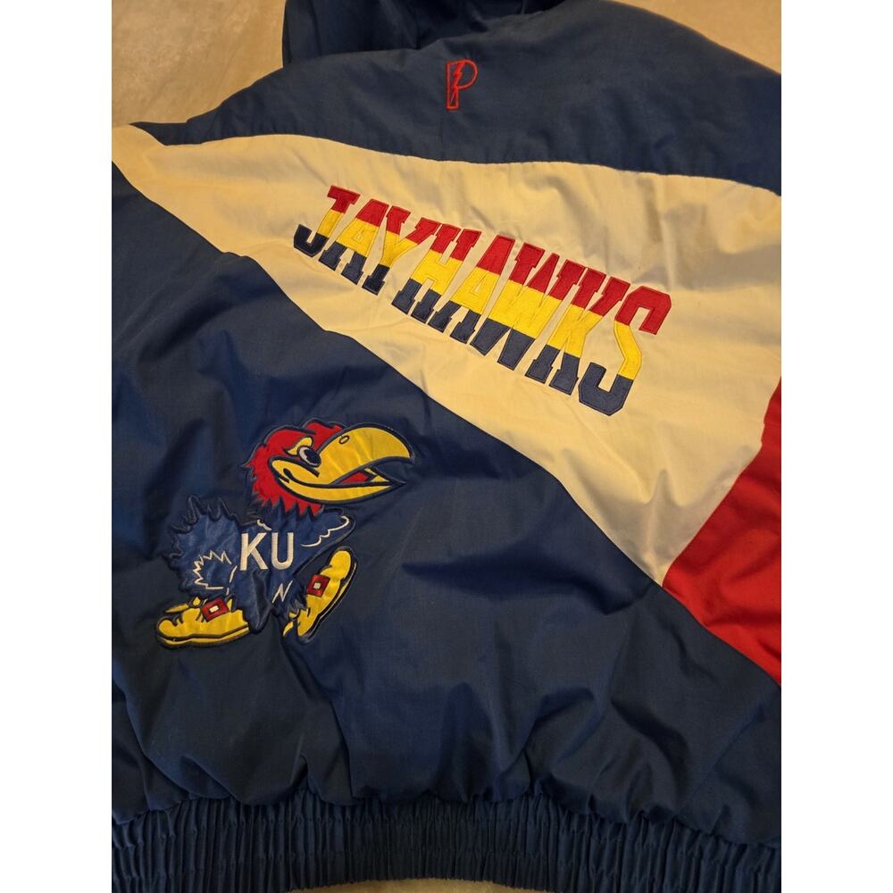 Kansas Jayhawks 90s PRO PLAYER puffer jacket XL blue red gold University Vintage
